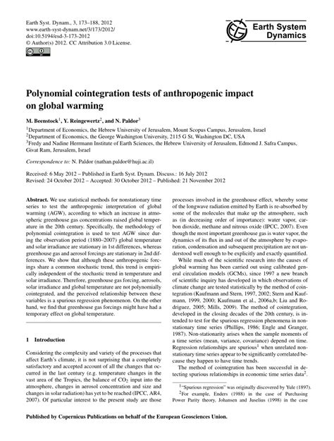 polynomial cointegration tests of anthropogenic impact on global warming|“Polynomial cointegration tests of anthropogenic impact on .